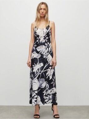 All Saints Black Floral Slip Maxi Dress